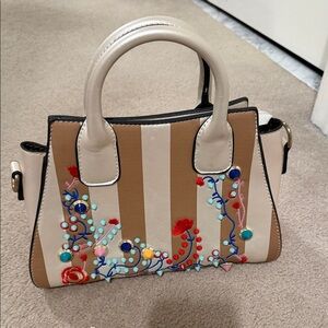Floral Embroidered Striped Handbag
